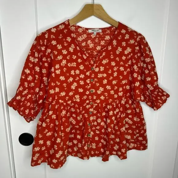 Madewell Red Floral Blouse - Picture 2 of 7
